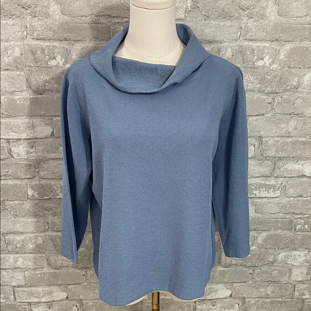 Eileen Fisher Slate Blue Cowl Neck Tunic Sweater